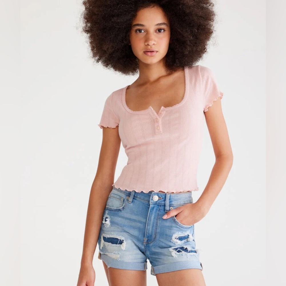 Aeropostale Seriously Stretchy High-Rise Denim Midi Shorts